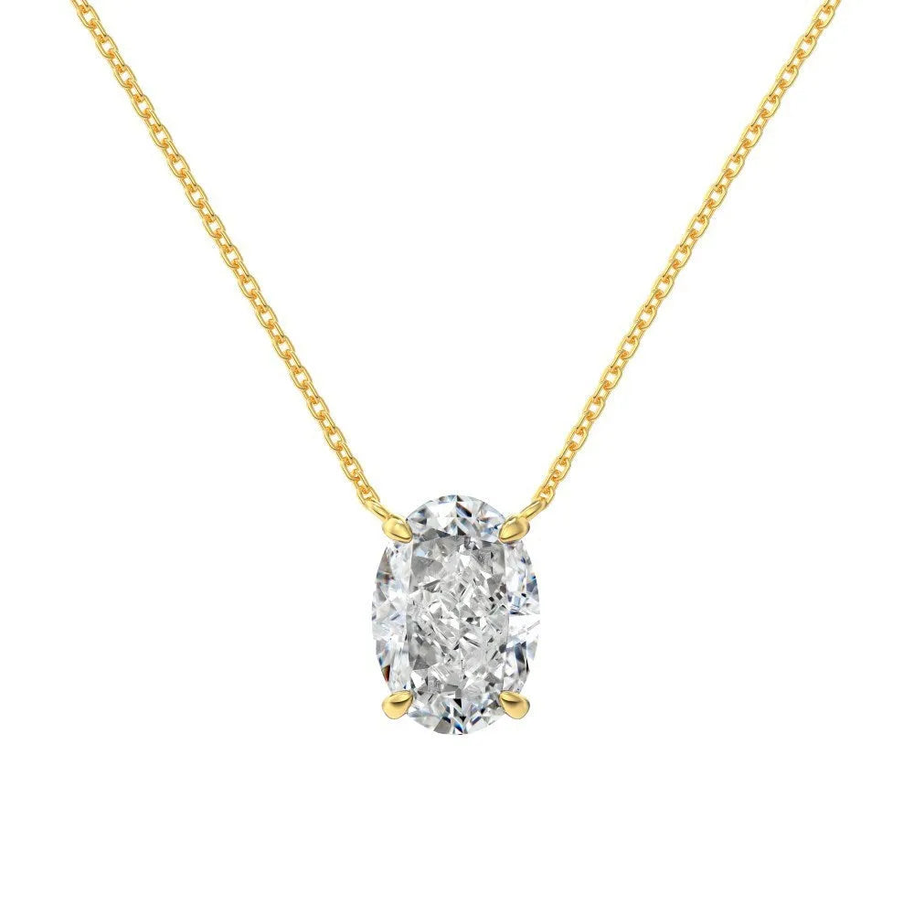 Sterling silver necklace with a geometric oval ice flower pendant in gold or platinum finish.