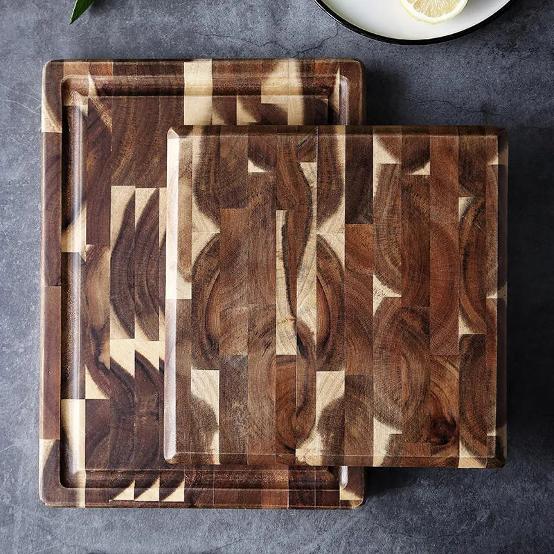 Brown parquet pattern solid wood cutting board made from imported acacia with 3cm thickness