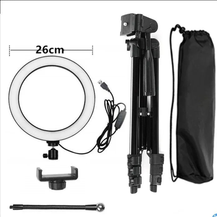 Adjustable live phone stand with extended arm and mounting clamp on a desk edge