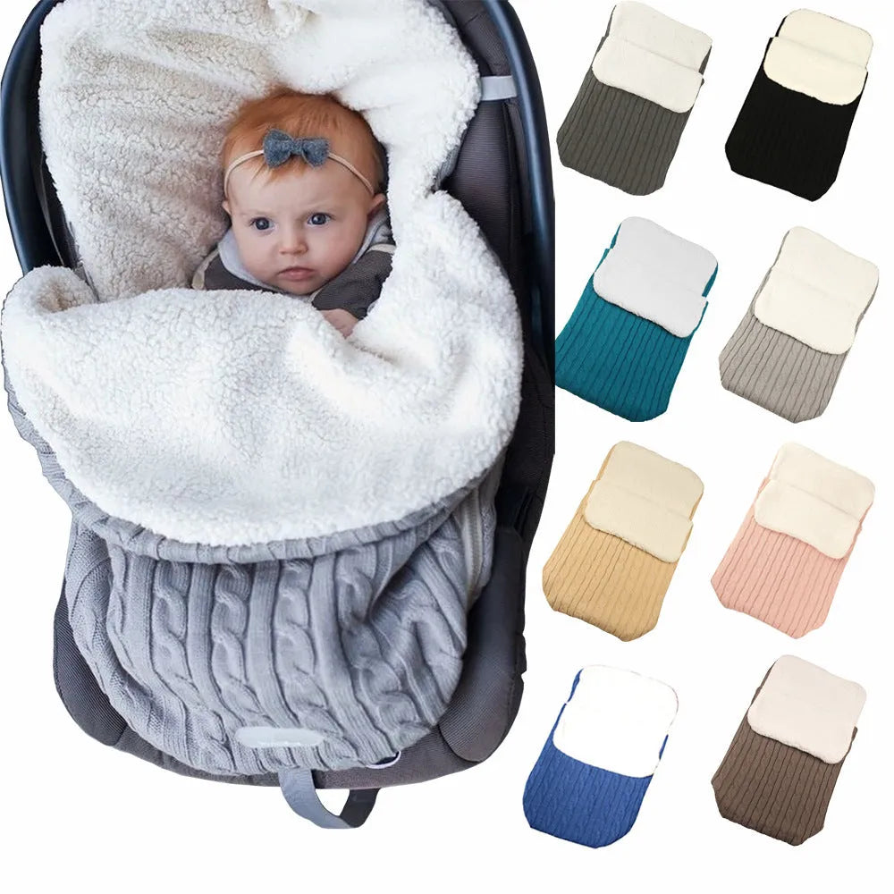 Envelope-style baby stroller sleeping bag in beige colour showing thick cotton wool filling and soft lining.