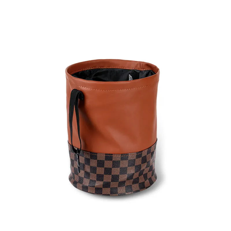 Retractable leather interior car trash can shown in colour as per product image