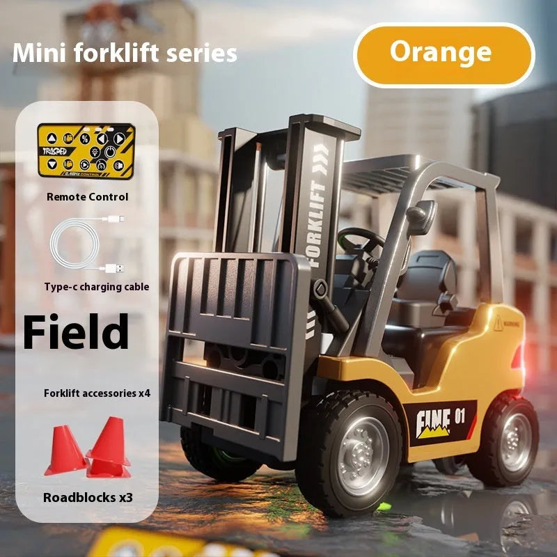 1:64 scale Bluetooth remote-control alloy forklift model with obstacle course accessories