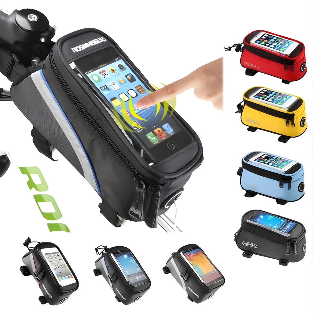 ROSWHEEL PVC bicycle frame bag holder for iPhone in black, blue, red, yellow colours