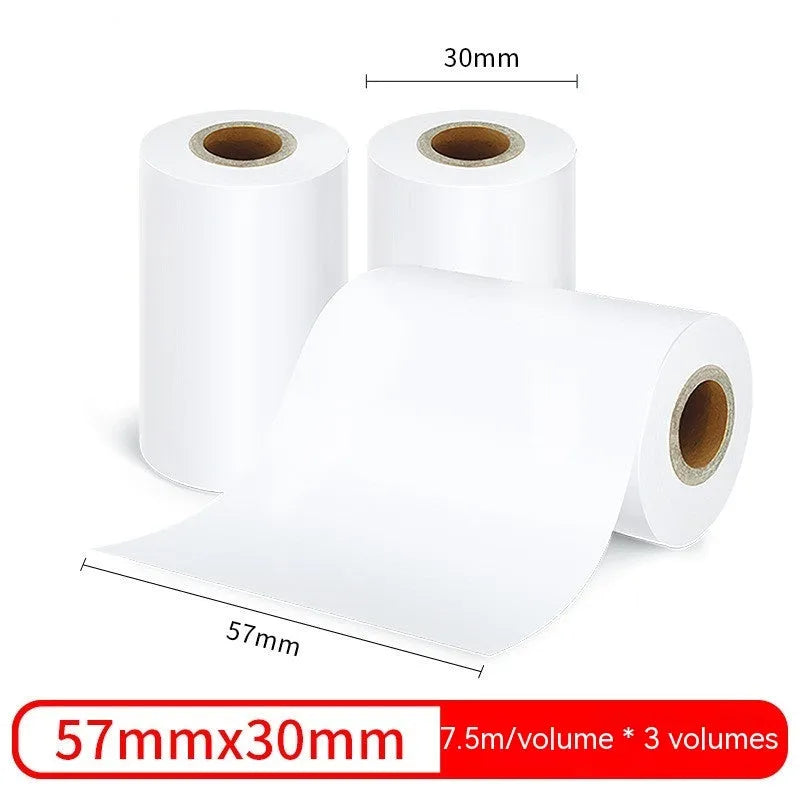 Three rolls of 57mm wide thermal paper in packaging for portable printers