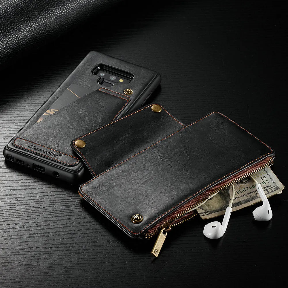 Leather flip phone case for Samsung Note 9 mobile in available colours showing PU leather construction