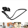 Black Baseus flexible gooseneck phone holder showing neck hanging and 360-degree adjustment with shockproof support.