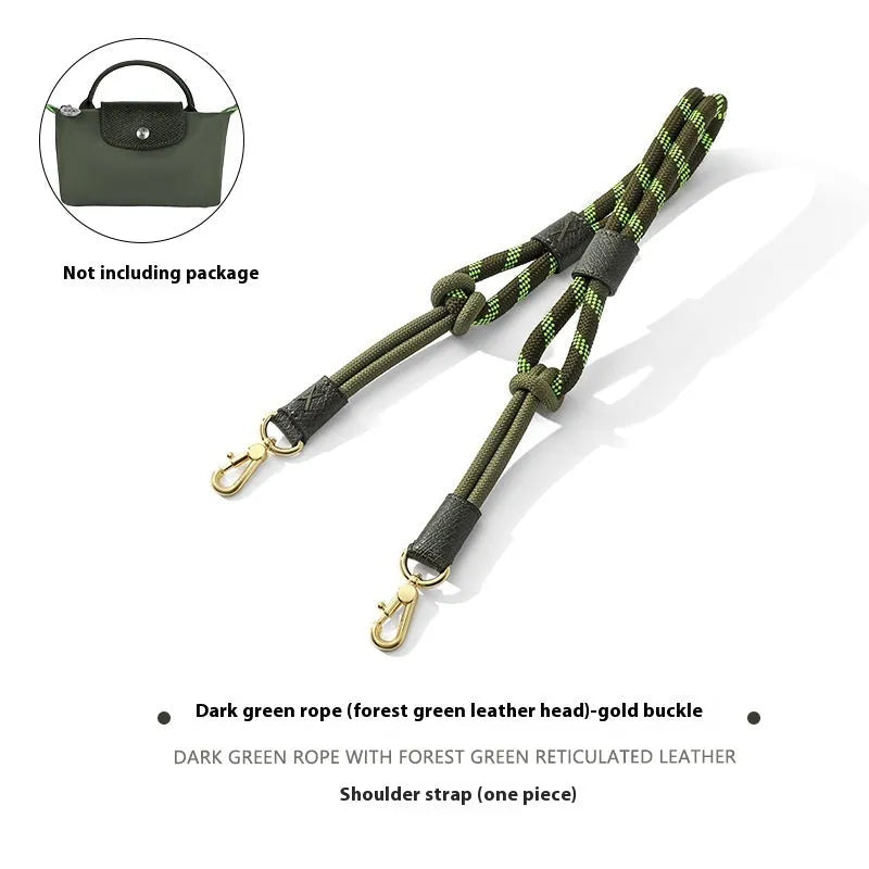 Braided nylon and leather shoulder strap with alloy buckle for bag modification