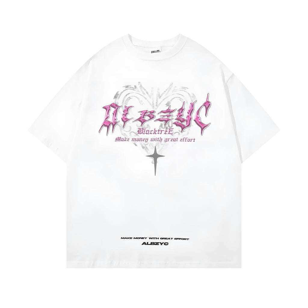 Men's cotton t-shirt with retro print in loose fit design on black background
