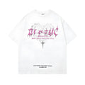 Men's cotton t-shirt with retro print in loose fit design on black background