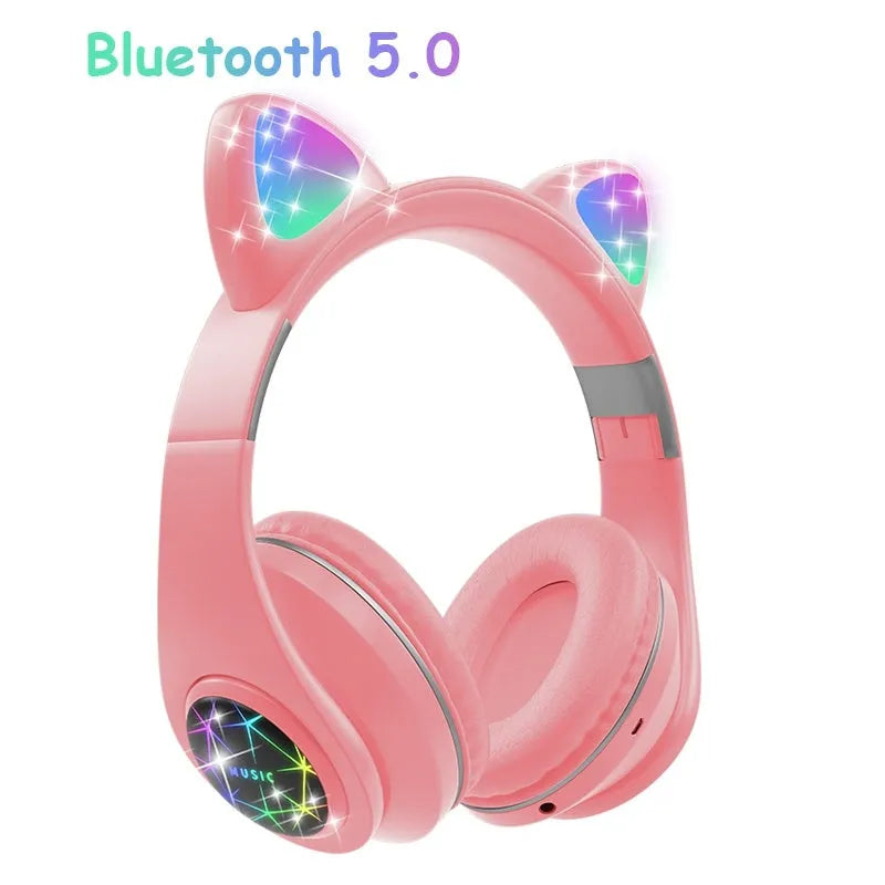 Cat ear style wireless Bluetooth sports headset in black, blue, green, pink, white, or yellow colour.
