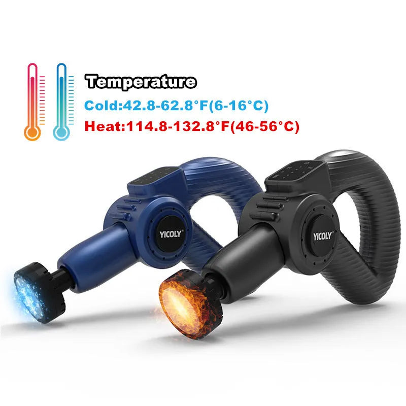Black smart muscle massage gun with adjustable angle and multiple massage head attachments