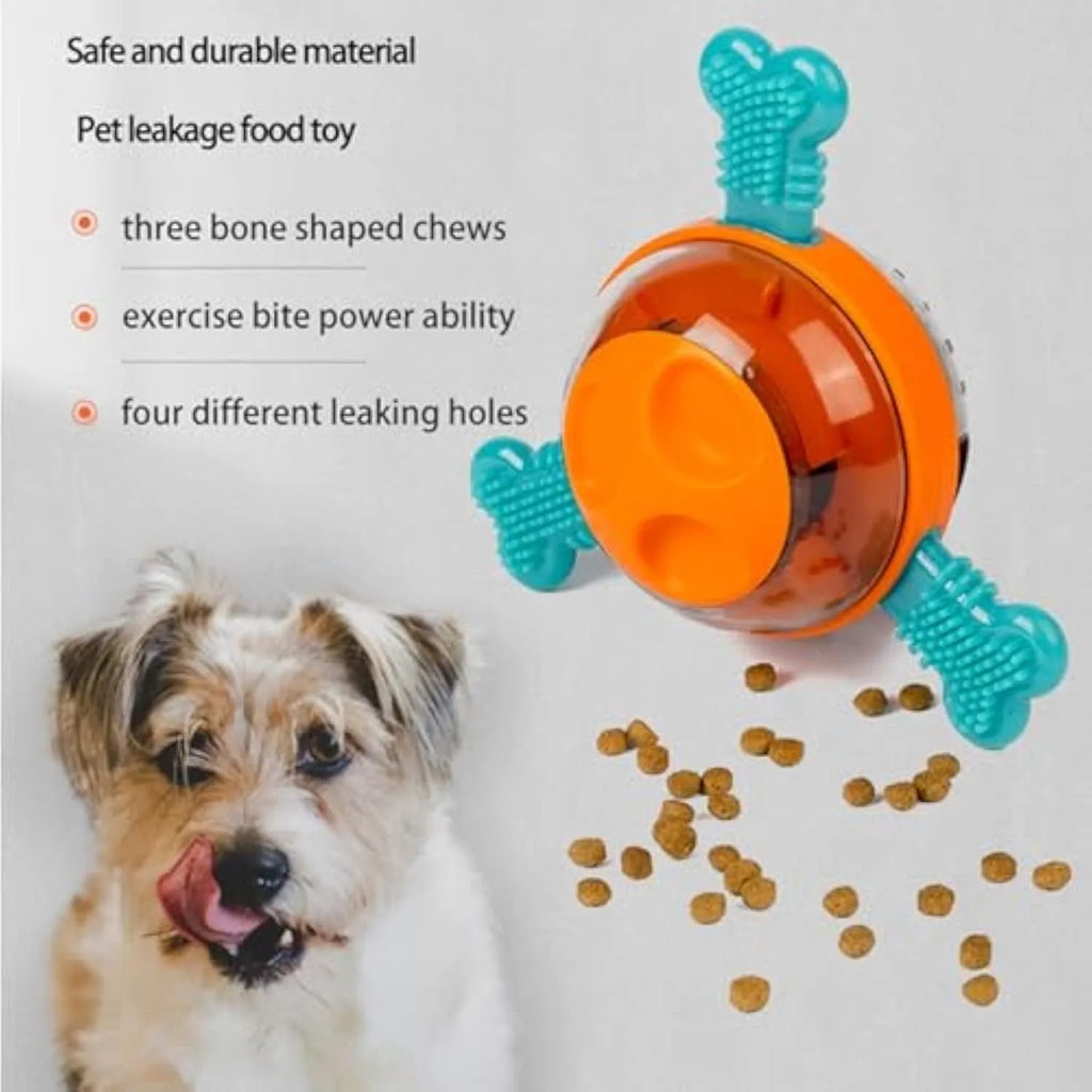 Blue interactive dog chew toy with rubber bones, acting as a slow feeder for small medium dogs.