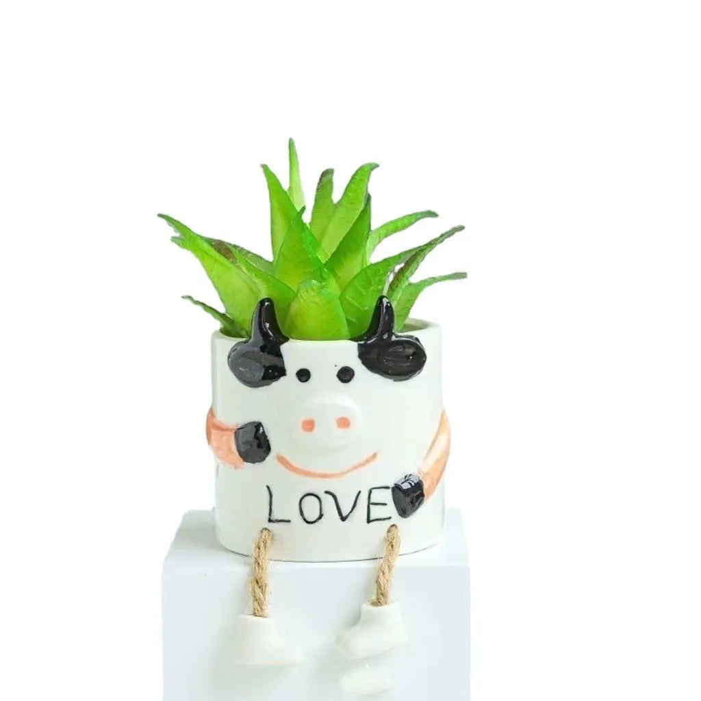 Ceramic hanging foot flowerpot for succulent plants in cartoon style with multiple colour options