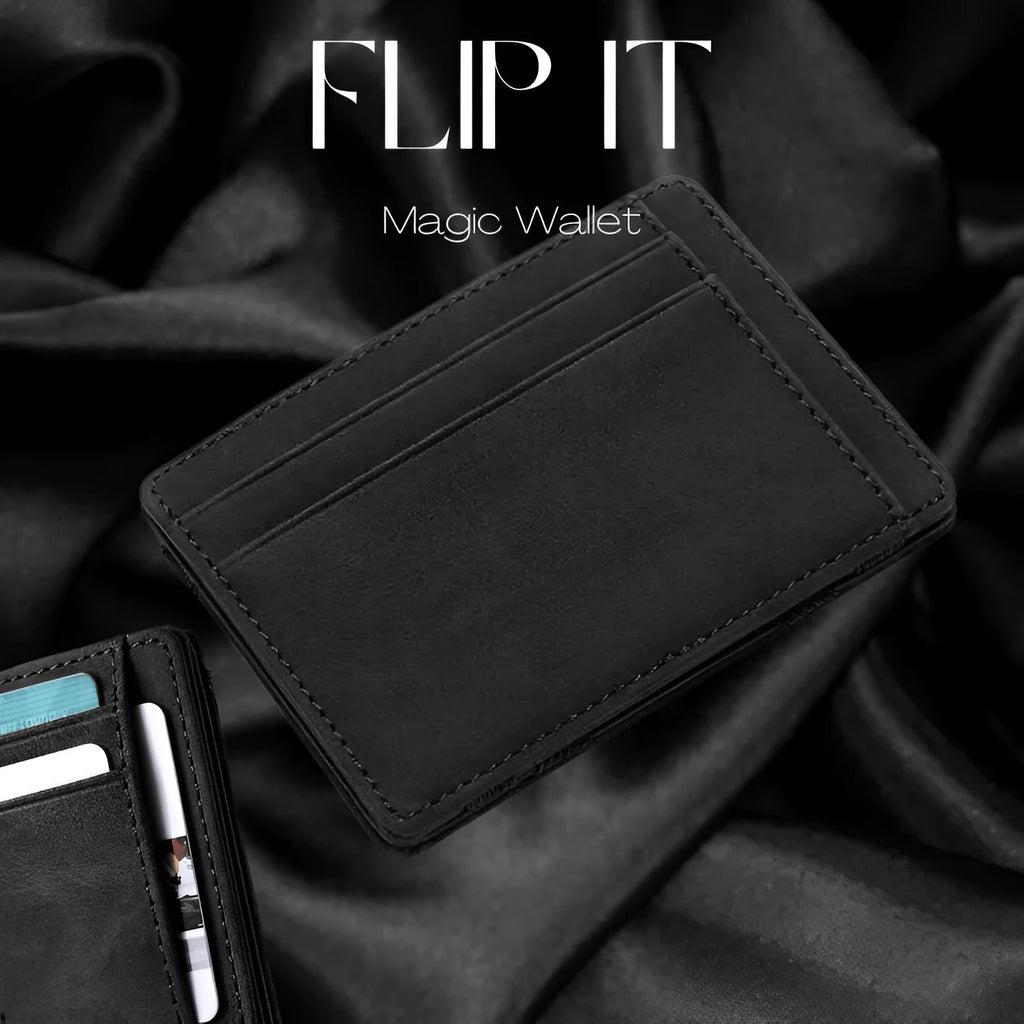 PU leather magic wallet with RFID protection, zipper coin compartment and five colour options