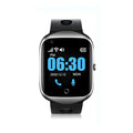 Square smartwatch for elderly with GPS tracking and SOS button in black, blue, or silver colour options