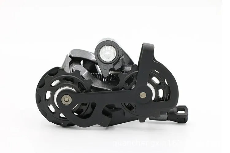 Road bike 11-speed aluminum alloy transmission kit showing manual shifter, dials, and short-leg rear derailleur.