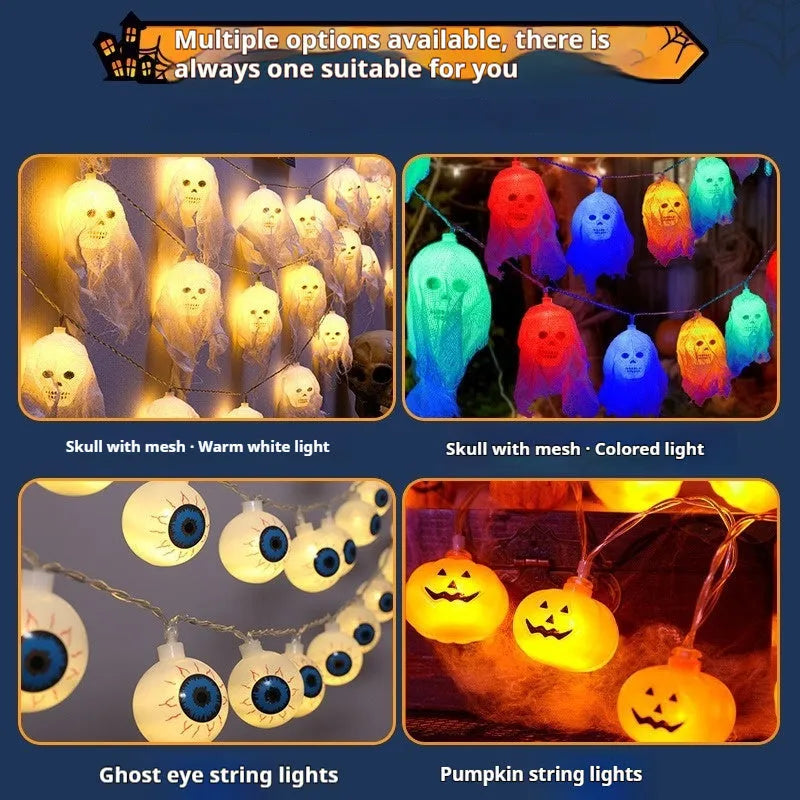 Battery-powered Halloween LED coloured lights for indoor wall decoration in two length options.