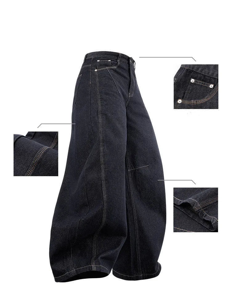 Men's wide leg denim trousers in original cow colour with mid-waist design