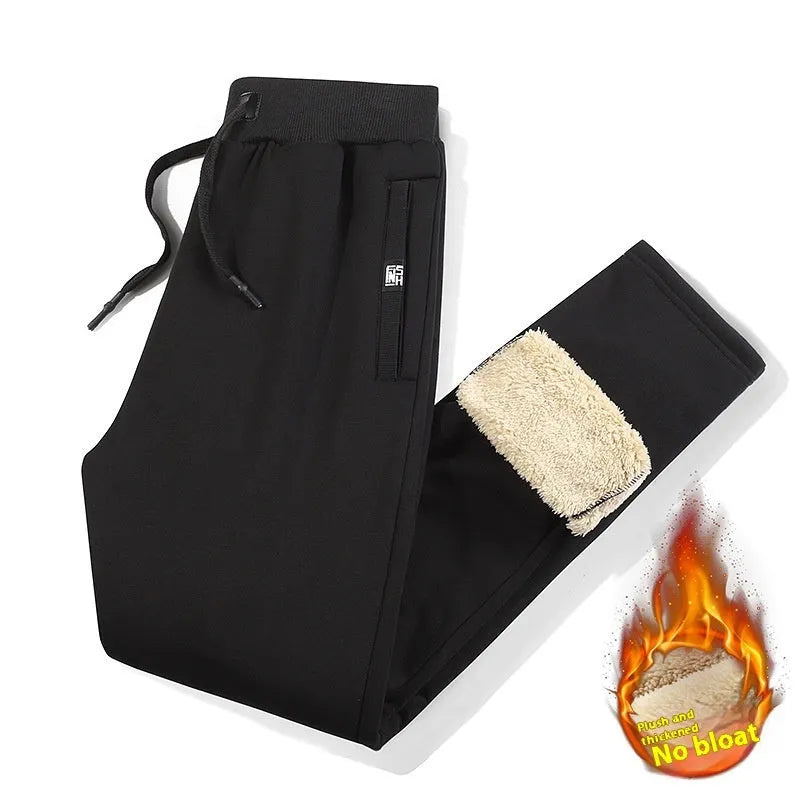 Men's gray fleece-lined track pants with elasticated waistband and straight leg design