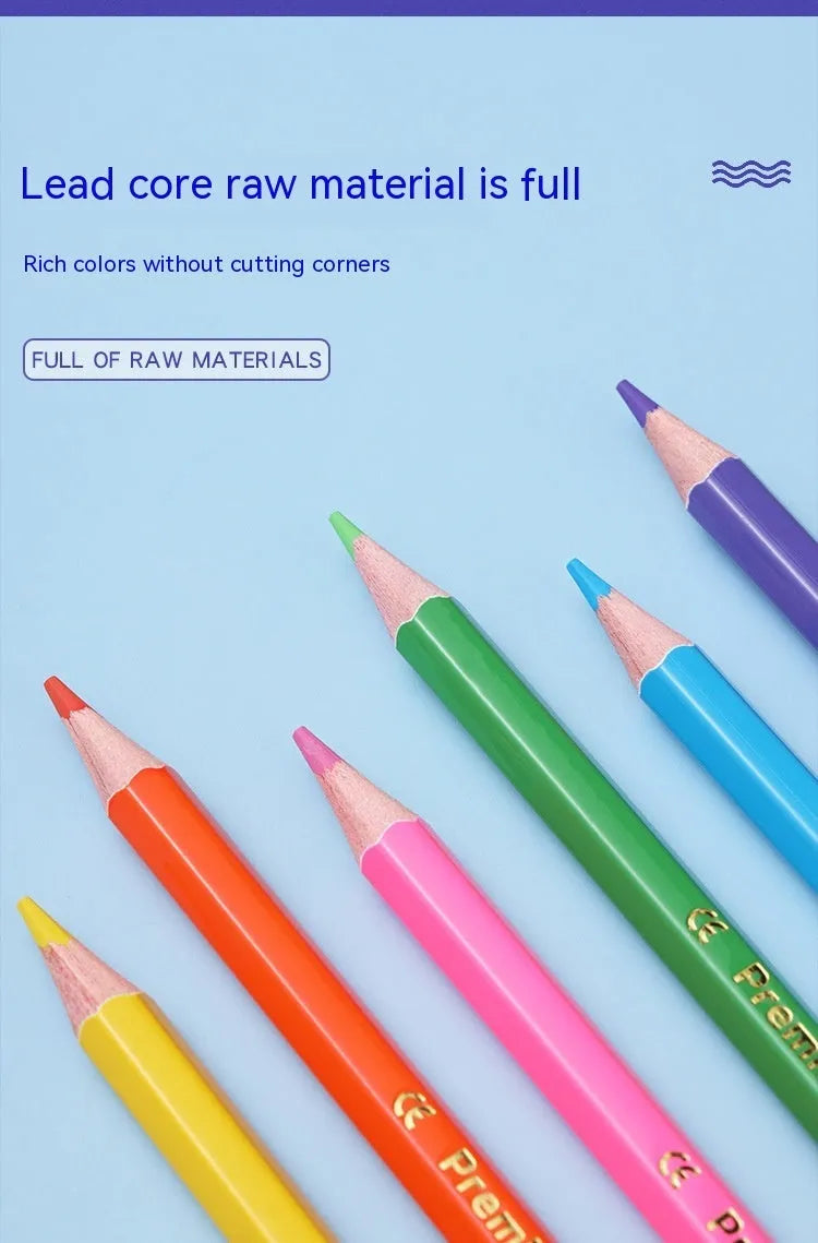 Set of 12 wooden double-tipped colour pencils showing 24 different colour leads for art and drawing
