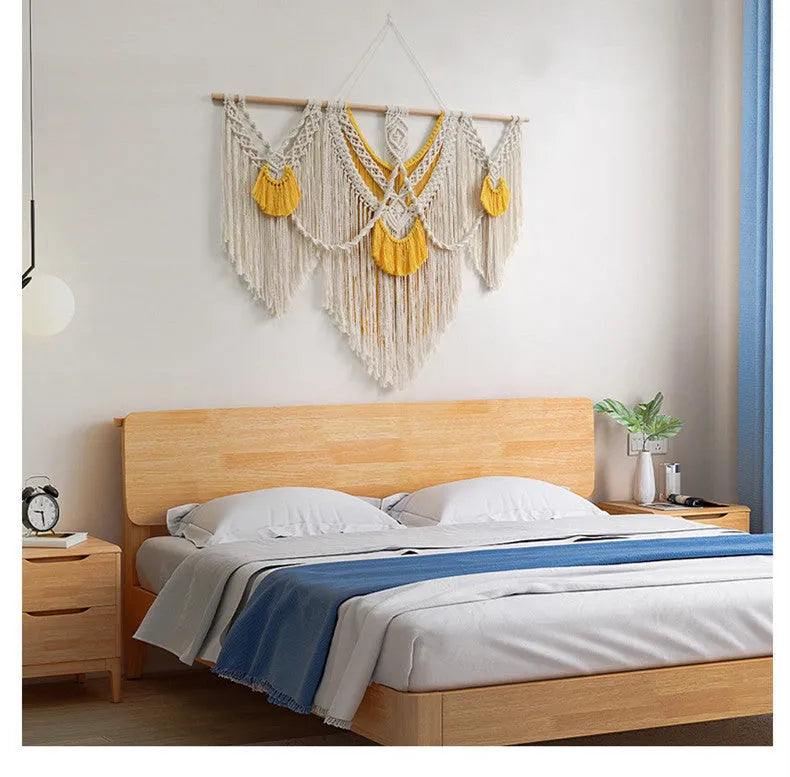 Nordic style creamy white cotton tapestry wall hanging 120x95cm rectangle hand-made weaving