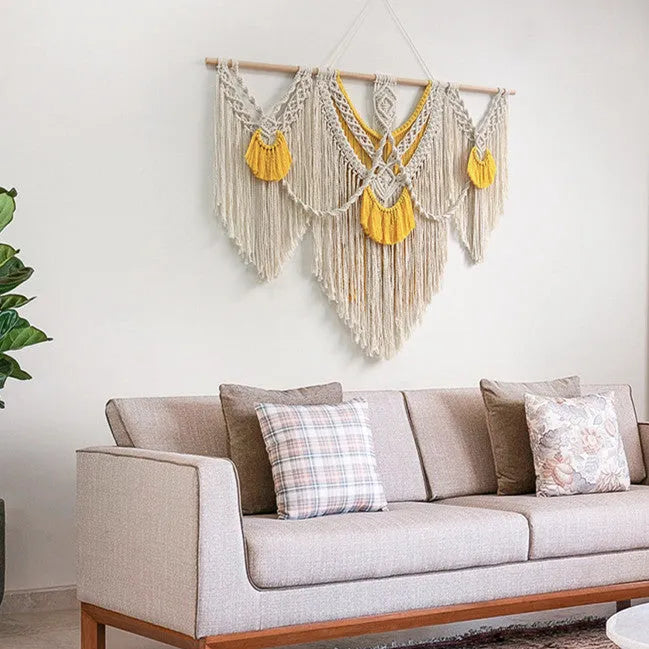 Nordic style creamy white cotton tapestry wall hanging 120x95cm rectangle hand-made weaving