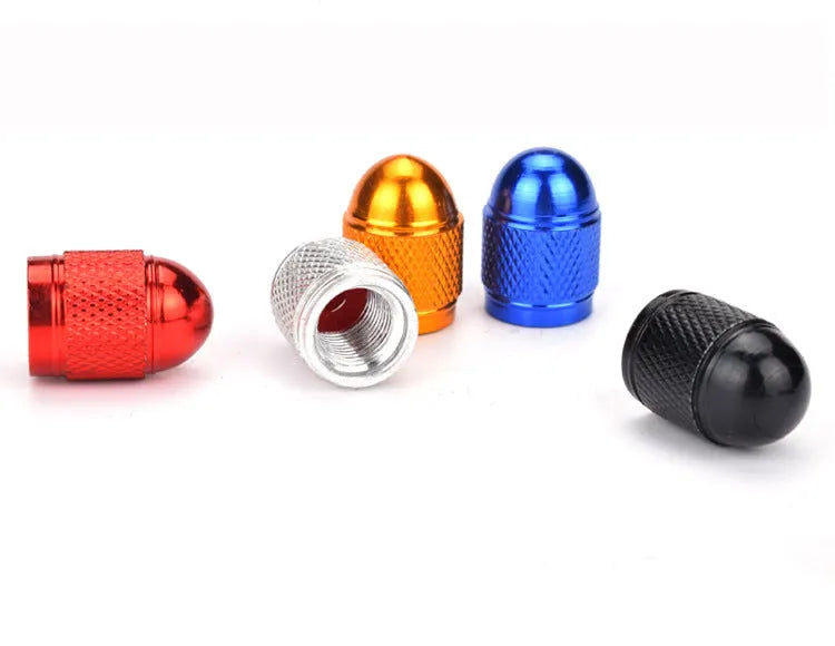 Aluminium mountain bike tyre valve dust cap with decorative beads and chain in multiple colours
