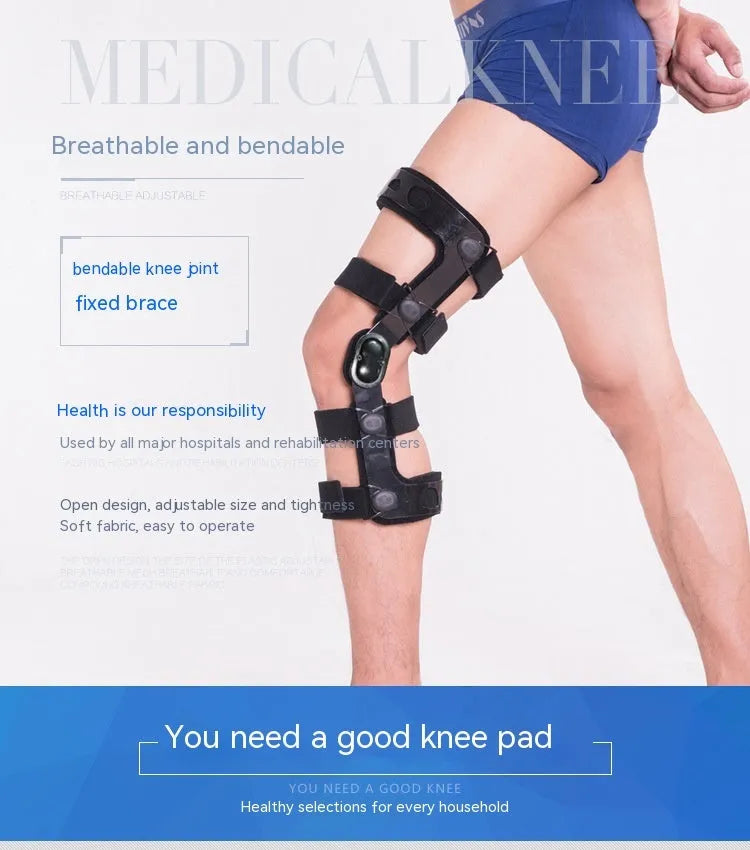 Black anterior ligament knee pad with adjustable straps and side stabilisers for ACL MCL LCL support