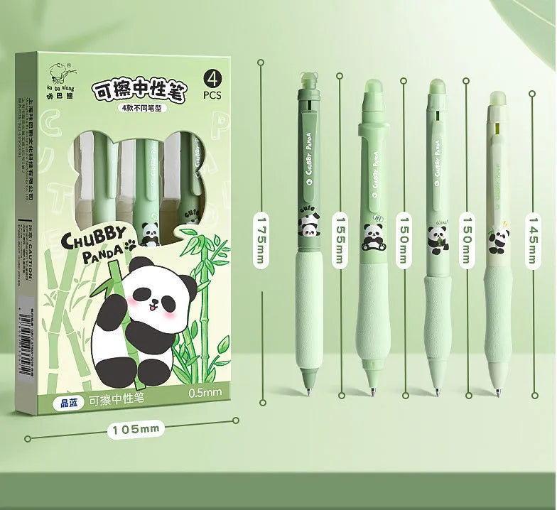 Erasable cartoon press gel pen with 0.5mm tip in panda design with black ink