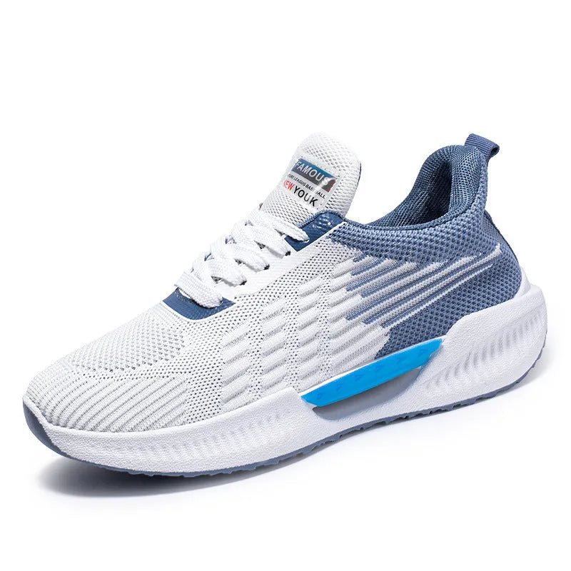 Men's blue casual sports shoes with fabric upper and round toe design