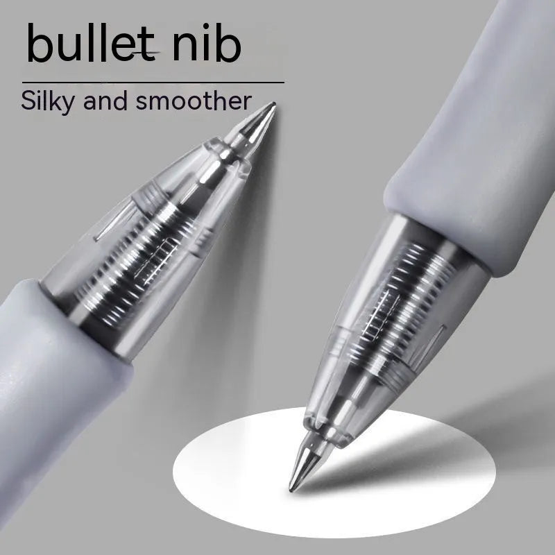 0.5mm fine tip gel pen in plastic construction with black, blue, or red refill options