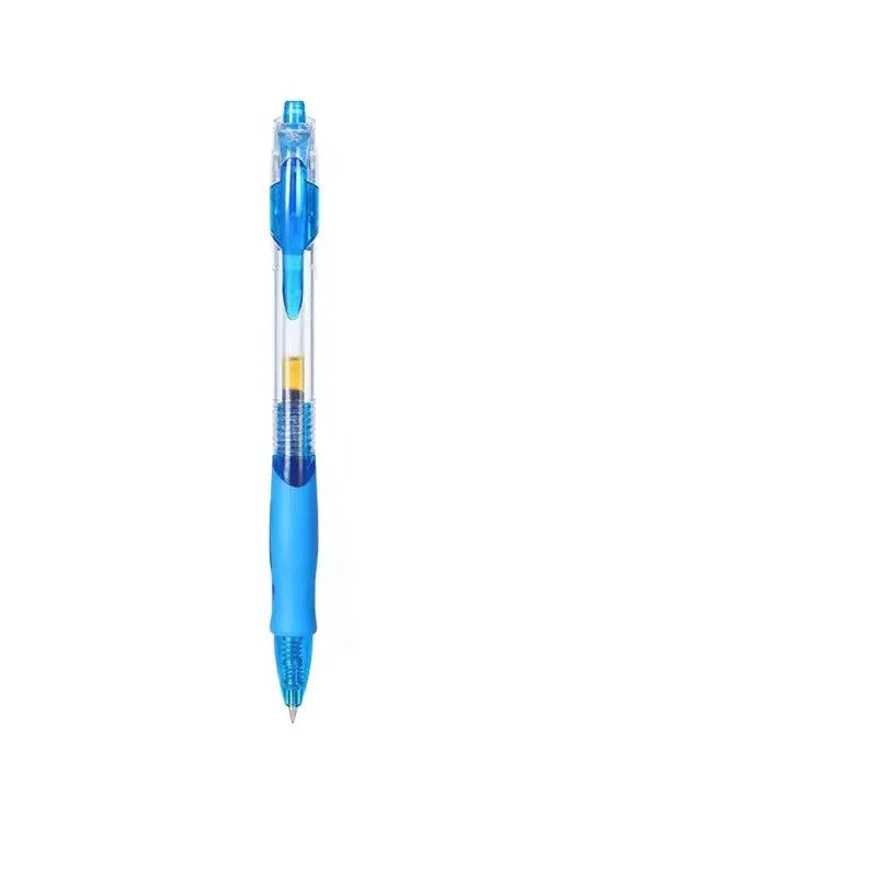 0.5mm fine tip gel pen in plastic construction with black, blue, or red refill options
