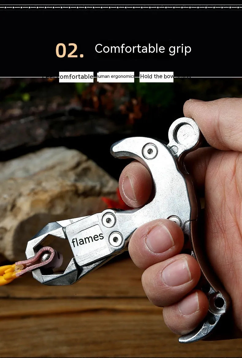Zinc alloy archery release aid with two-axis harpoon clip mechanism for bowstring attachment