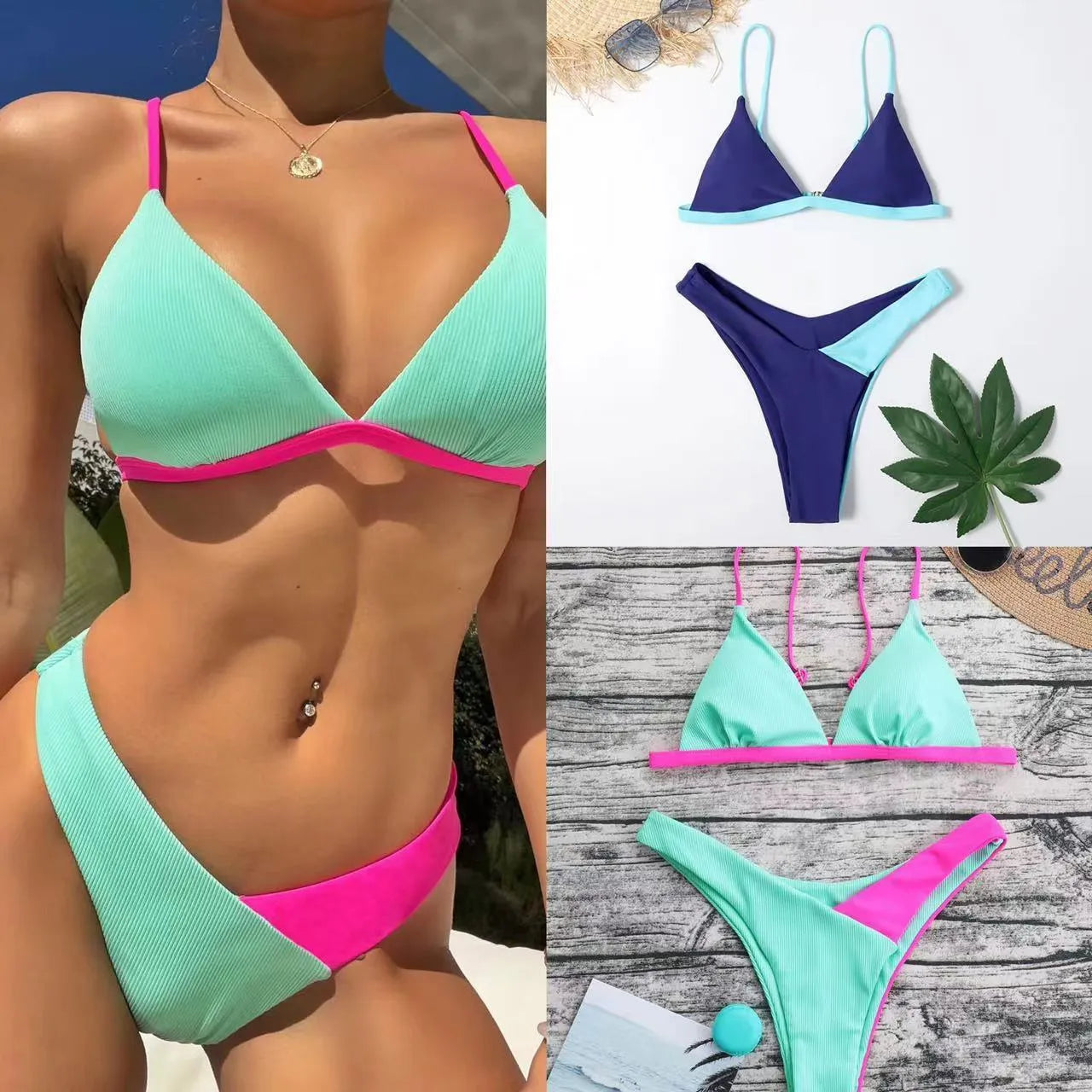 European style women's swimsuit bikini set in nylon fabric with briefs design
