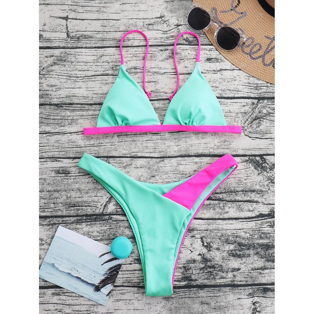 European style women's swimsuit bikini set in nylon fabric with briefs design