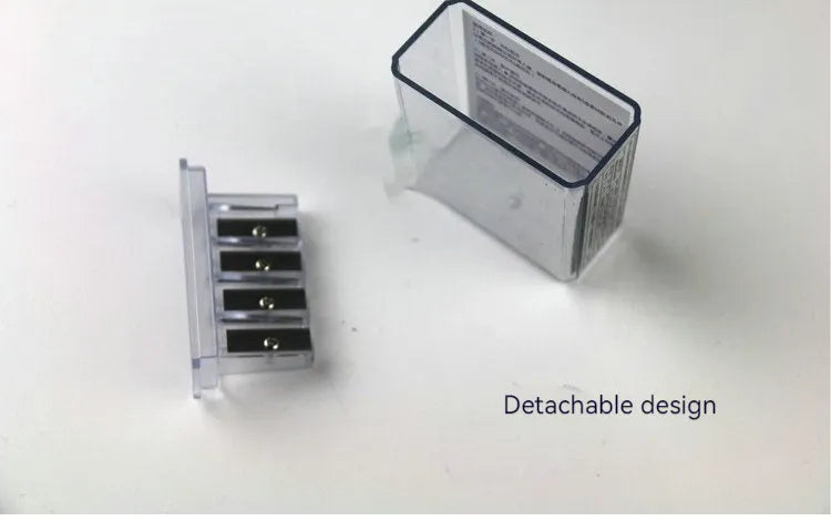 Four hole plastic pencil sharpener with geometric design and integrated screwdriver for art pencils