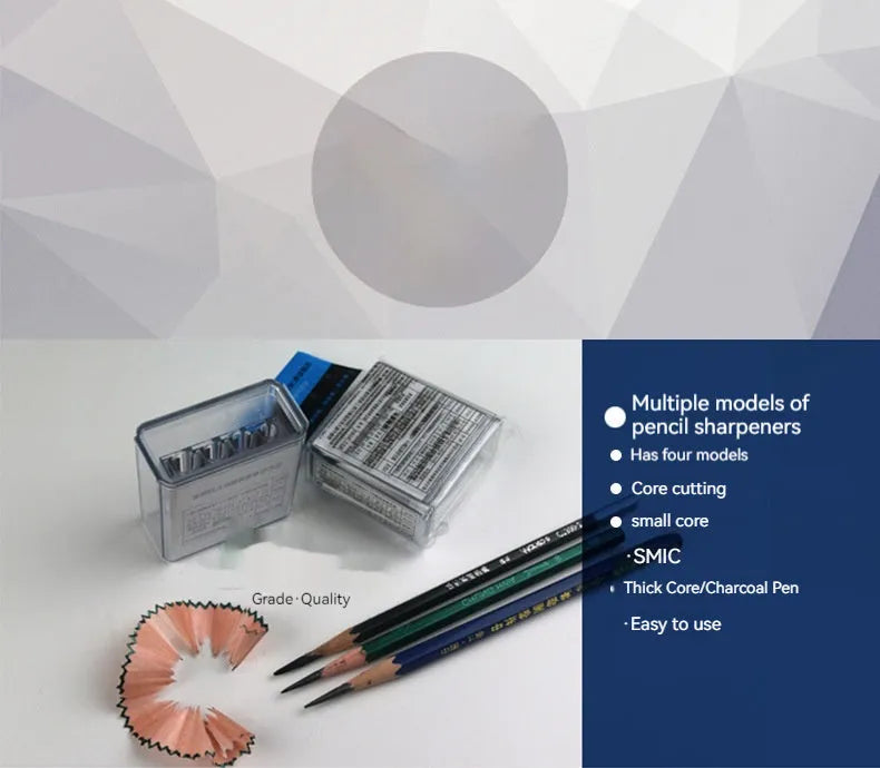 Four hole plastic pencil sharpener with geometric design and integrated screwdriver for art pencils
