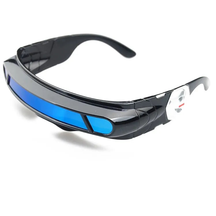 Black polarised sports sunglasses with a full rim PC frame, shown with blue mercury tinted lenses.