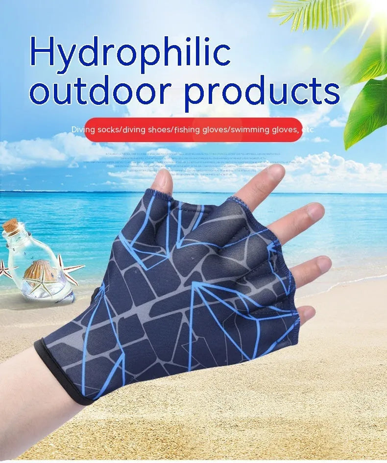 Duck feet webbed swimming gloves in nylon with colour print designs