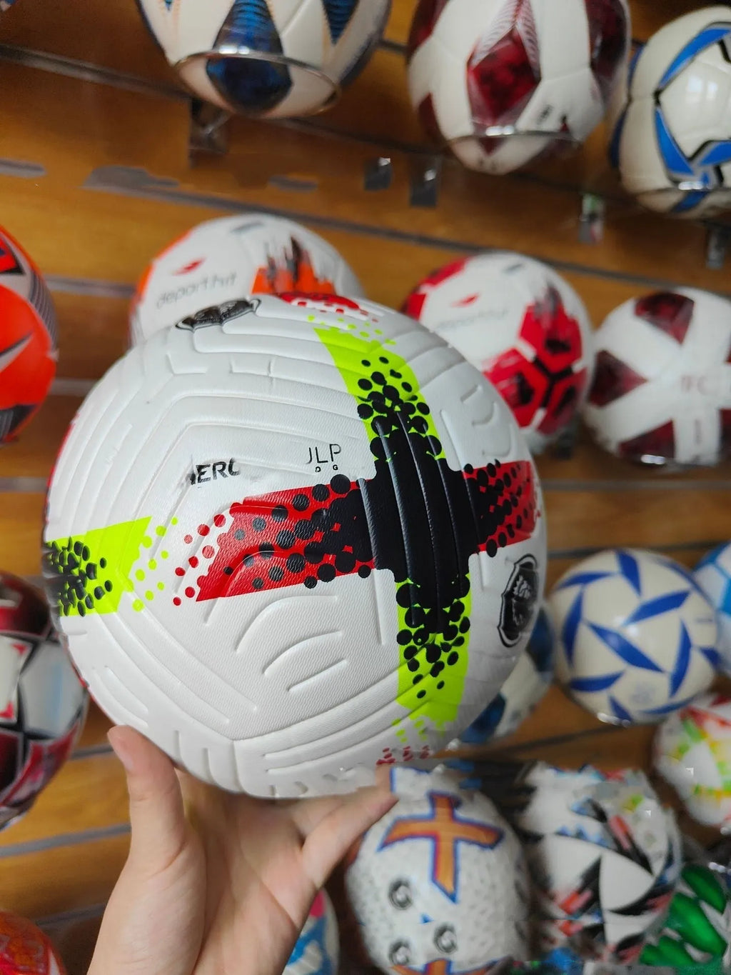 Fluorescent green size 5 football with seamless thermal adhesive construction