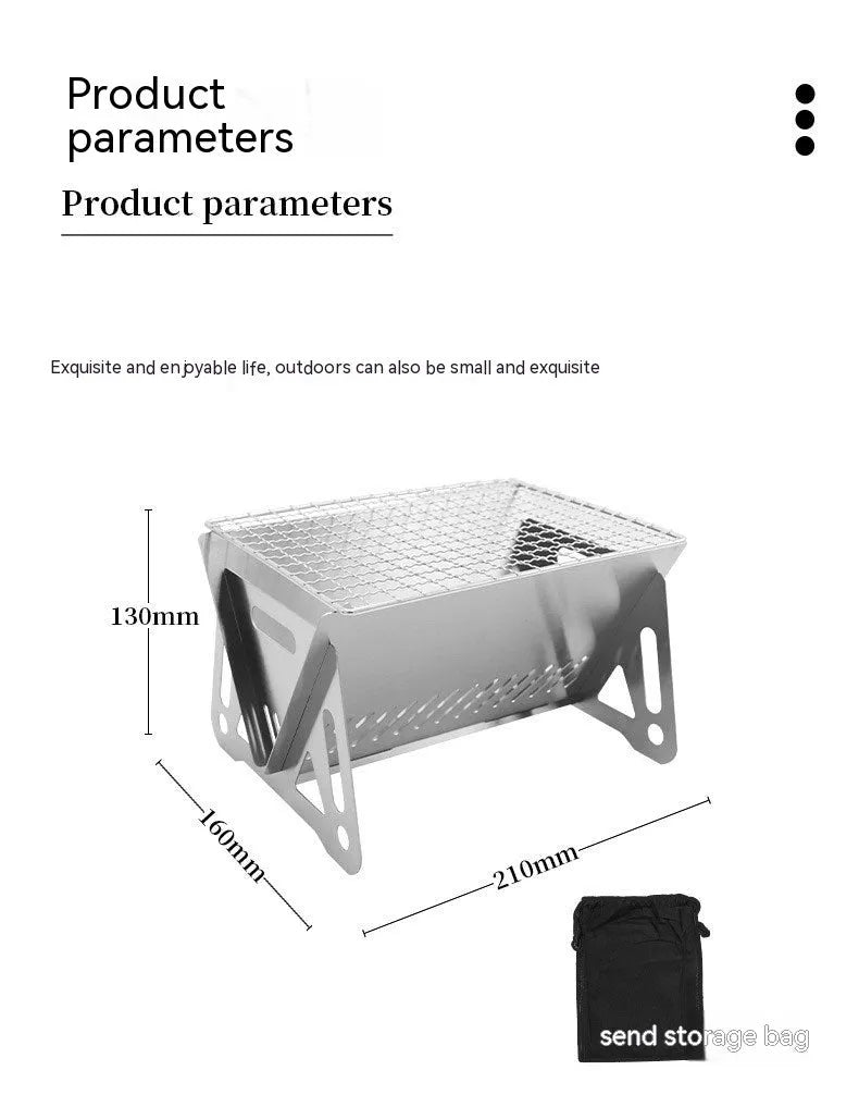 Stainless steel folding barbecue oven with grill rack and storage bag for outdoor cooking