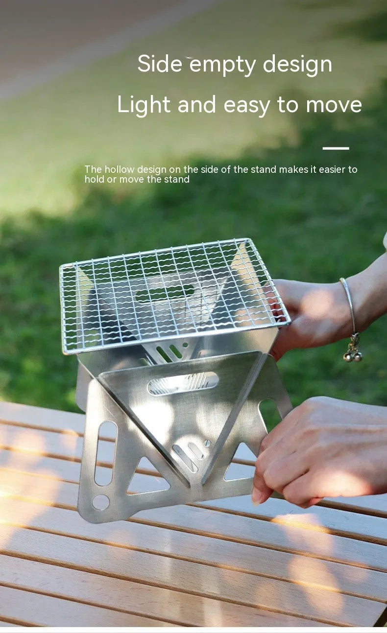 Stainless steel folding barbecue oven with grill rack and storage bag for outdoor cooking