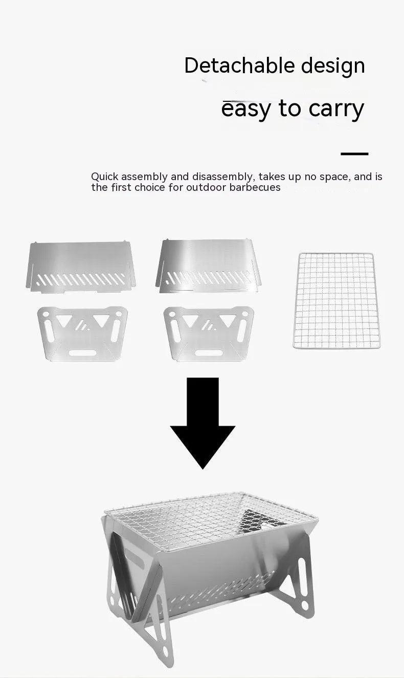 Stainless steel folding barbecue oven with grill rack and storage bag for outdoor cooking