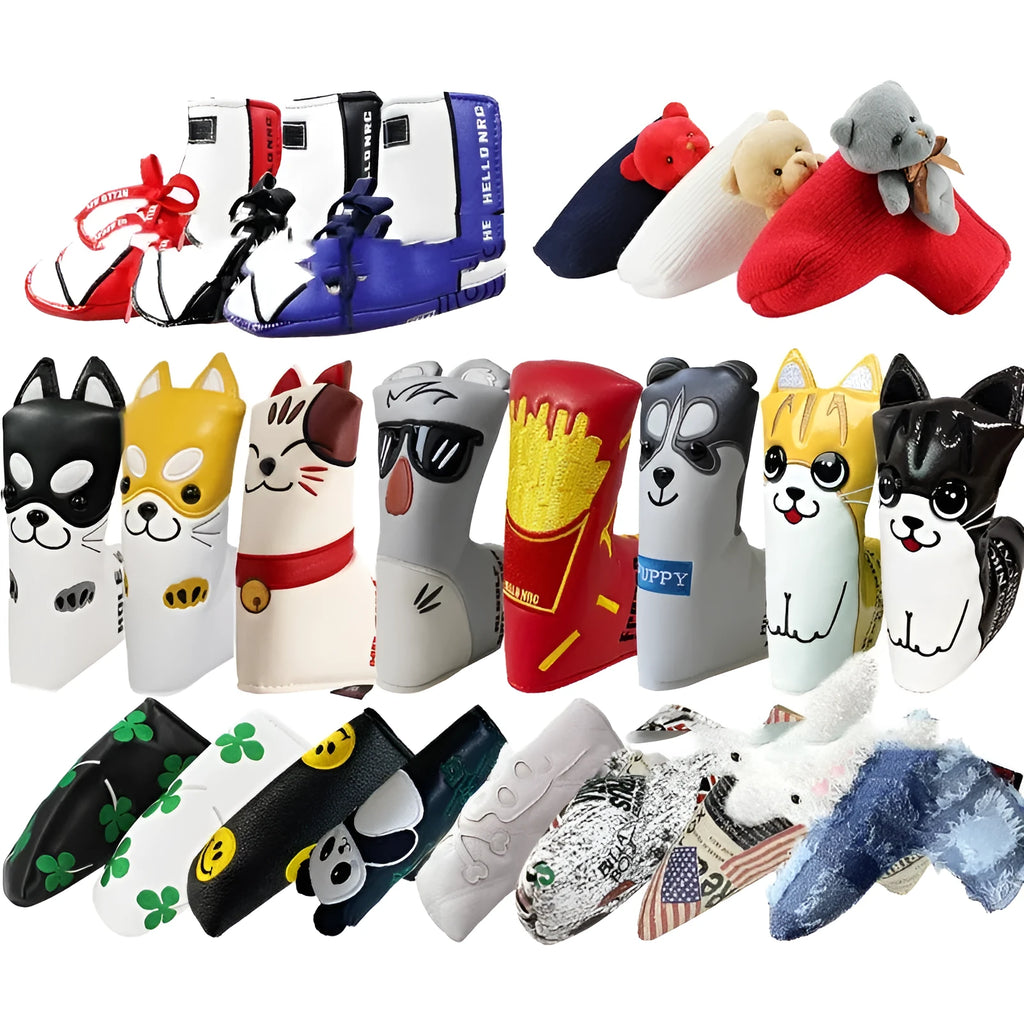 Golf straight bar putter sleeve with waterproof PU fabric and fleece lining in various designs