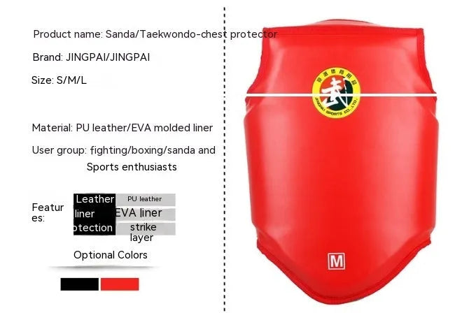 One-piece boxing chest protector in red blue or black PU leather for fighting training