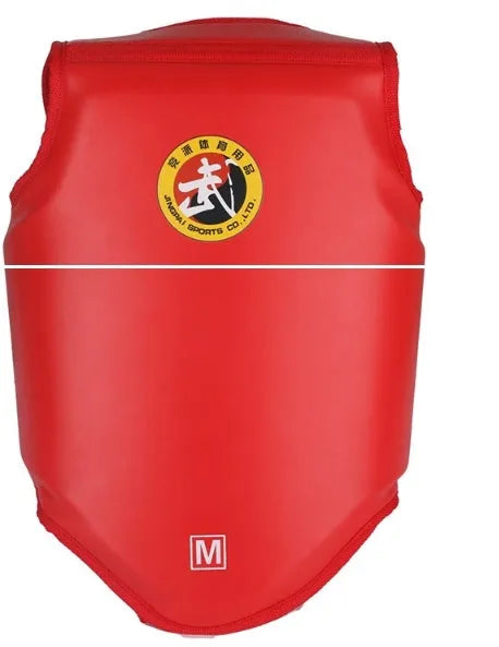 One-piece boxing chest protector in red blue or black PU leather for fighting training