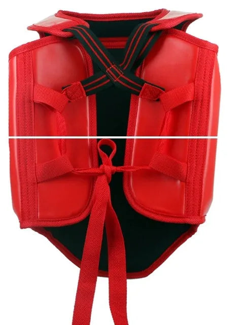 One-piece boxing chest protector in red blue or black PU leather for fighting training