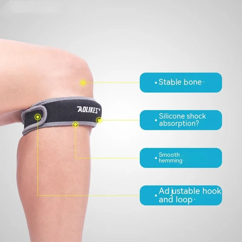 Black and grey patella retinaculum knee support for sports