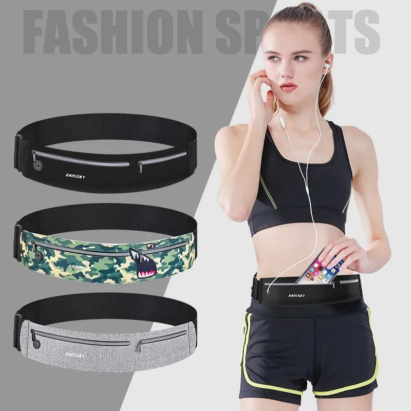 Men's and women's black waterproof chinlon Lycra sports waist bag with 8-inch capacity