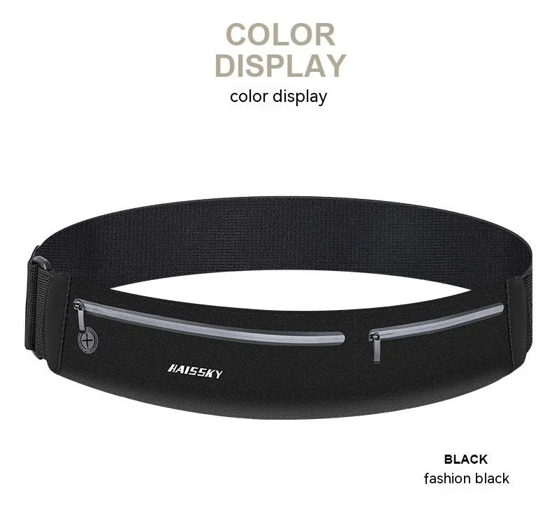 Men's and women's black waterproof chinlon Lycra sports waist bag with 8-inch capacity